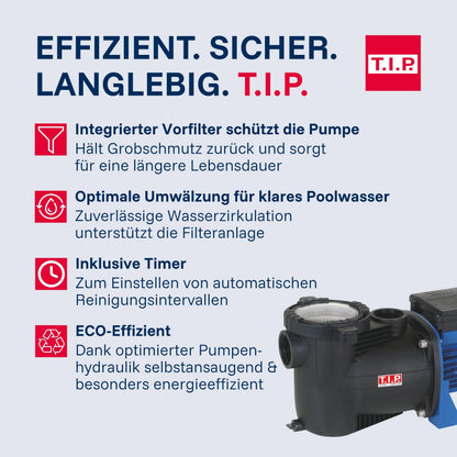 T.I.P. SPP 600 FT Poolpumpe mit Timer, 13.000 l/h, selbstansaugend