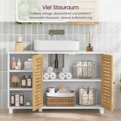 FORABAMB Waschbeckenunterschrank mit Bambustüren, 90 x 60 x 30 cm