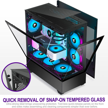 FOIFKIN F1 ATX Gaming PC Gehäuse - ARGB Lüfter, Panoramaglas, Type-C, Schwarz