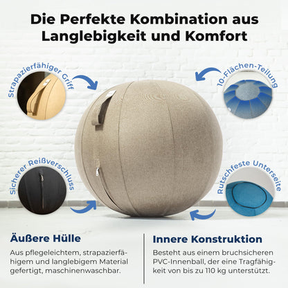 Backerz Sitzball Ergonomisch Büro Fitness – 65 cm Cremegrau