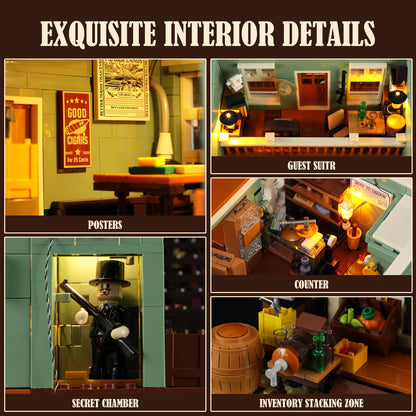 FUNWHOLE Western General Store Beleuchtetes Bauklötze-Set - 1895 Teile