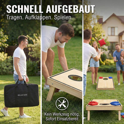 Briliantwerk Cornhole Spiel – 11-teiliges Echtholz Wurfspiel Set