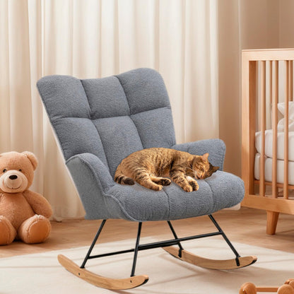 Aunekiv Schaukelstuhl Teddystoff Gepolstert – Dunkelgrau
