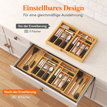 Lifewit Besteckkasten für Schubladen, Bambus, ausziehbar 54,4–91,4 cm