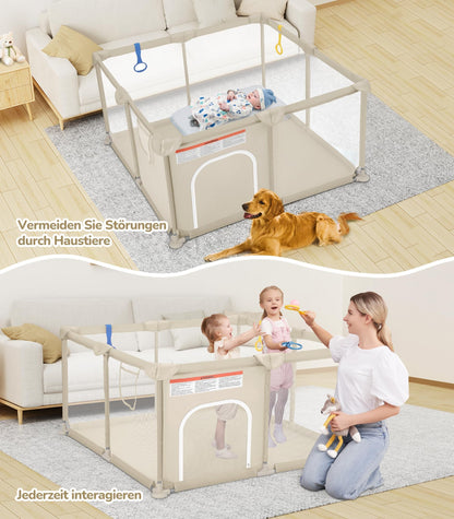 Dripex Laufstall Baby faltbar mit Netz, 124 x 124 cm, Kaffeebraun