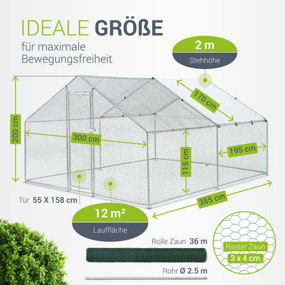 Juskys Freilaufgehege 3x4x2m – Begehbarer Hühnerstall Metall