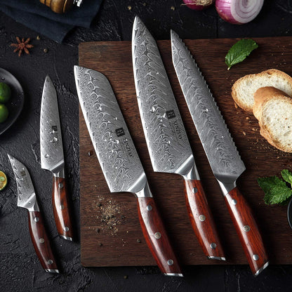 XINZUO Yi Serie Küchenmesser Set - 5tlg. VG10 Damast