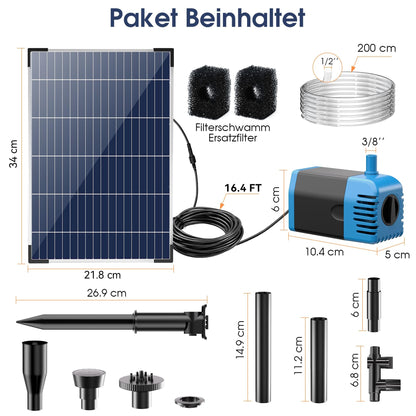 Biling Solar Teichpumpen Set 12W - Filter & Springbrunnen