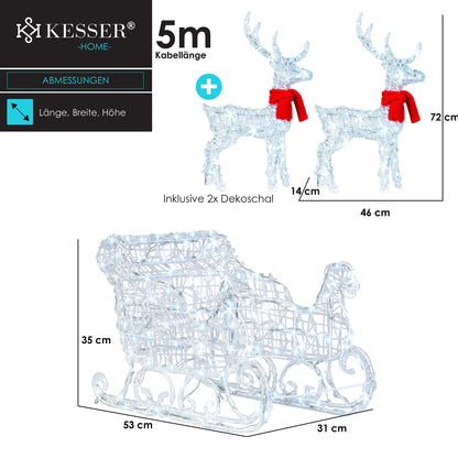 KESSER LED Rentiere mit Schlitten 240er weiss – Aussen & Innen