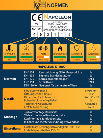 NAPOLEON N-1000 Automatischer Türschliesser Grösse 3 – Weiss