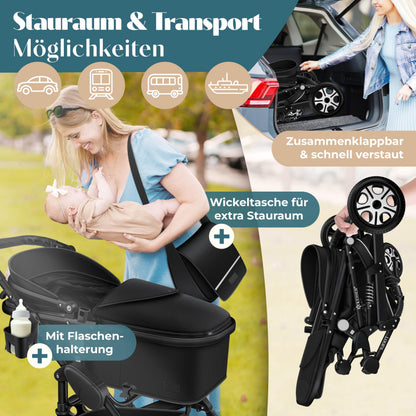 KESSER Loops 4-in-1 Kombikinderwagen mit Babyschale, Schwarz