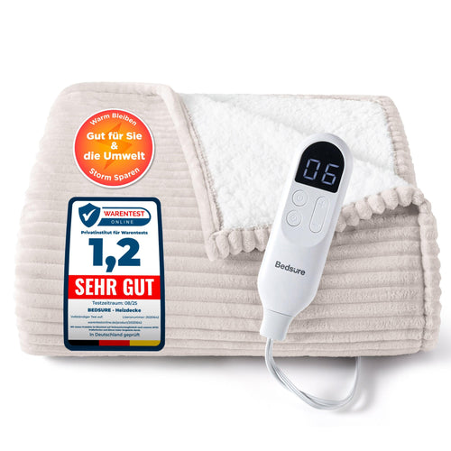 BEDSURE Heizdecke mit Abschaltautomatik 130x180cm - Gestreift Natur