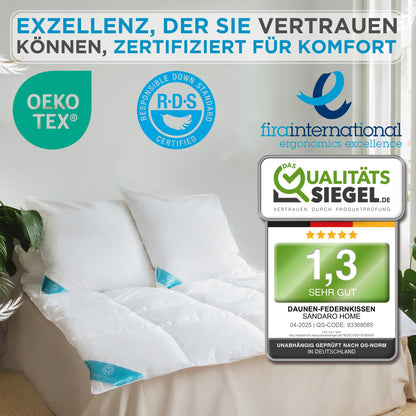 Sandaro Home Daunen-Federn-Kopfkissen 80x80 cm, 3-Kammer, 2er Set