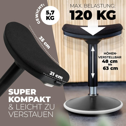 ergobalance Ergonomischer 3-in-1 Sitzhocker, Bürohocker – Schwarz