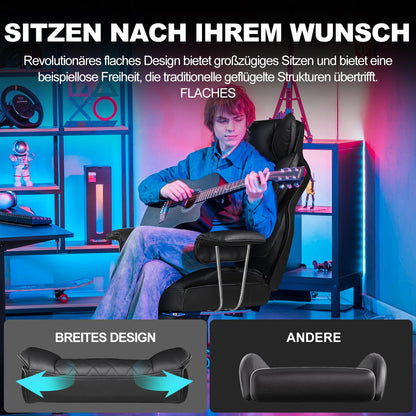 GTPLAYER Gaming Stuhl GT205-IE mit Fussstütze, Leder Schwarz