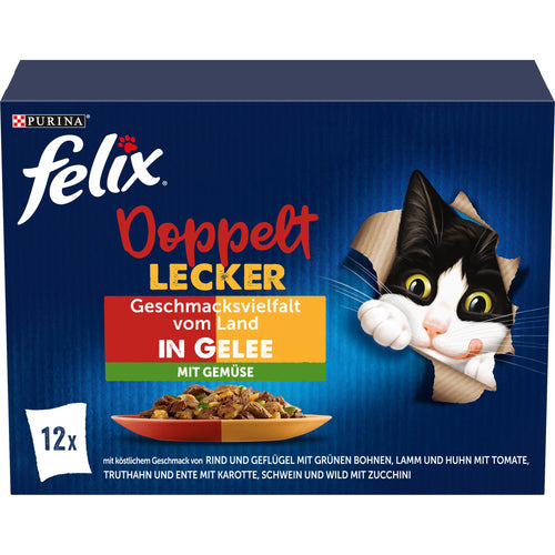 Felix Doppelt Lecker Katzenfutter nass in Gelee, Sorten-Mix, 6er Pack – Multipack mit Portionsbeuteln