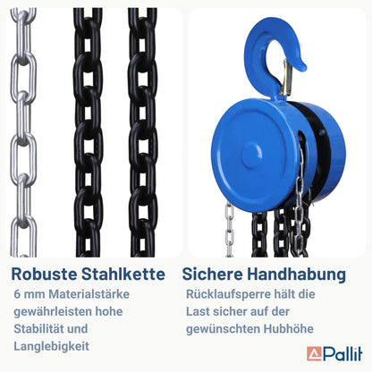 Pallit CHAIN-M Kettenflaschenzug – 2000 kg, 2.5 m Hubhöhe