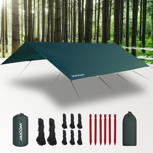 JAICOM Tarp 3x4 m wasserdicht – ultraleichte Camping-Zeltplane, rechteckig, mit Befestigungsösen und Abspannseilen