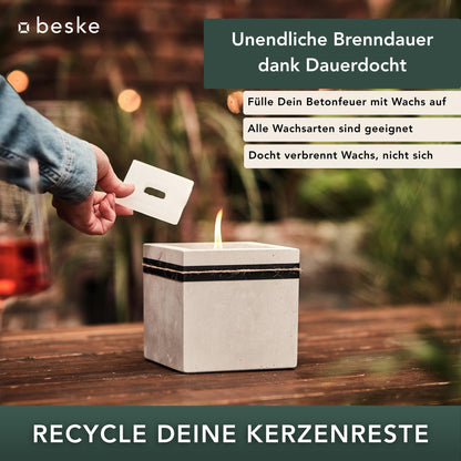 Beske-Manufaktur Design Betonfeuer Outdoor Kerze Dauerdocht 13x13x13cm