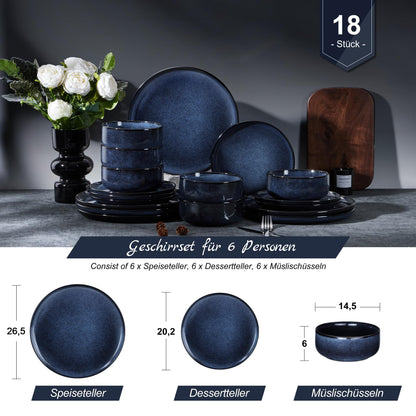 Homikit Geschirrset 18-tlg Steinzeug Tafelservice - Universum Blau