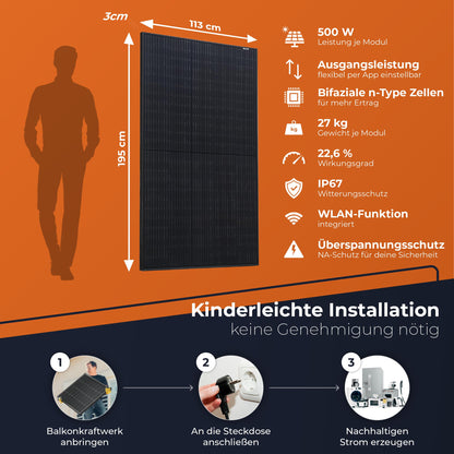 Solarway® Balkonkraftwerk 800W Solaranlage Steckdose