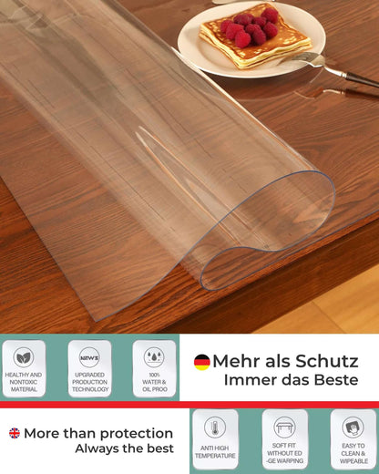 Artwelt Tischfolie transparent 2 mm, PVC Tischschutzfolie 150 x 90 cm