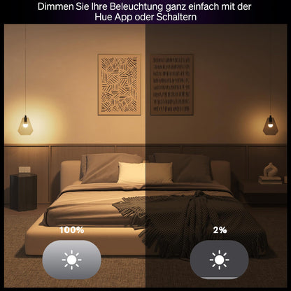 Philips Hue Essential Starter-Set: Bridge + 4 E27 LED Leuchtmittel