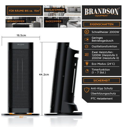 Brandson Heizlüfter Leise & Effizient mit Fernbedienung – Schwarz