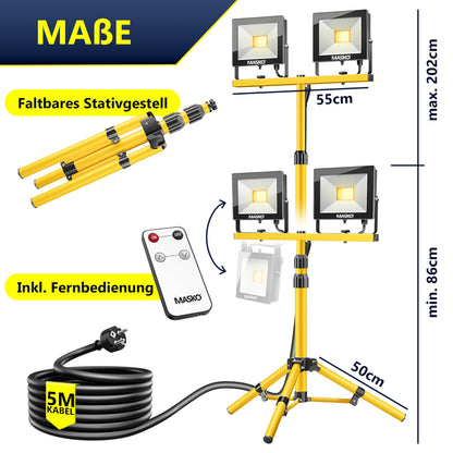 MASKO LED Baustrahler 2x50W mit Stativ und Fernbedienung IP65