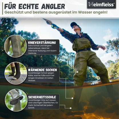 Heimfleiss Wathose wasserdicht, Anglerhose mit Stiefeln, Gr. 42