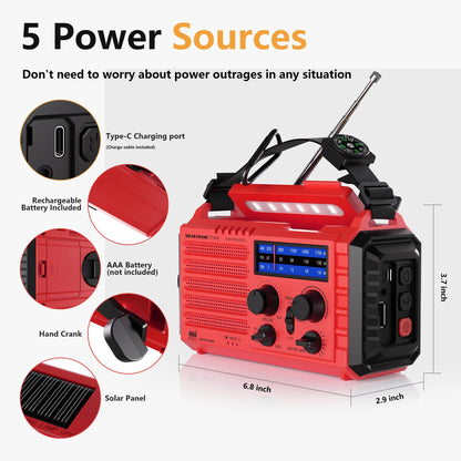 Mesqool Notfallradio AM/FM/SW Kurbelradio mit Solar, 5000 mAh Akku