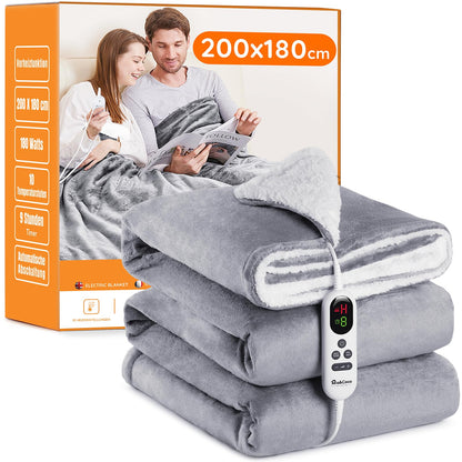 Elektrische Heizdecke Flanell mit Abschaltautomatik – 200x180cm Grau. Rechteckig, grau, aus Flanell. Spendet Wärme für Bett/Sofa.