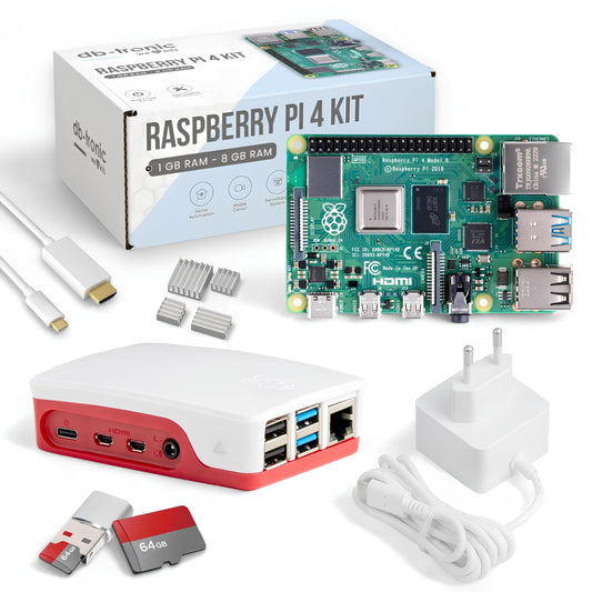 Raspberry Pi 4 4GB Starter-Kit - Offizielles Zubehör, 64GB SD-Karte: Mini-PC-Kit für DIY- & IoT-Projekte. Enthält Pi 4, Gehäuse, Netzteil, 64GB SD.