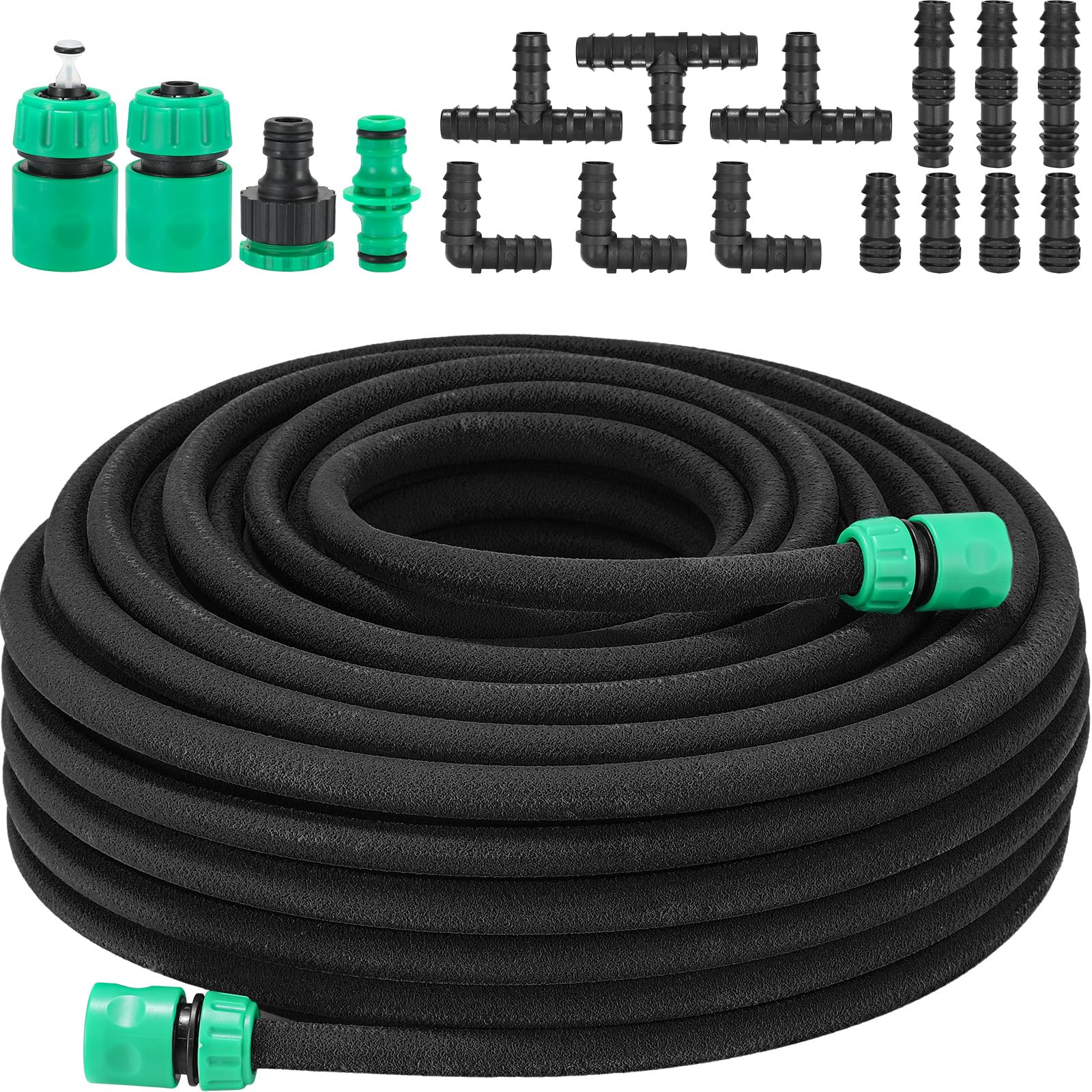 TLGREEN Perlschlauch 50 m Tropfschlauch Set mit Zubehör, Schwarz, für die Tropfbewässerung von Beeten
