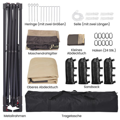 Yaheetech Faltpavillon 3,3x3,3 m wasserdicht mit Moskitonetz khaki