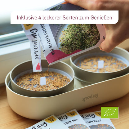 Plantura Bio-Sprossen Anzucht-Set Komplett mit Bio-Saatgut, 4 Sorten