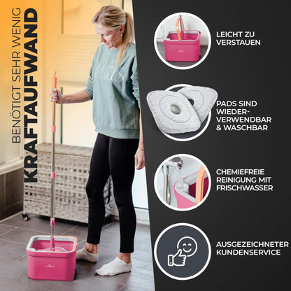 ALANBERG Wischmopp Set mit Eimer 2-Kammer-System – Pink