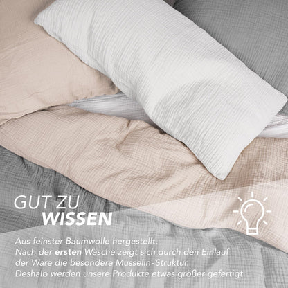 Pure Label Musselin Bettwäsche 135x200 cm + Kissenbezug 80x80 cm beige
