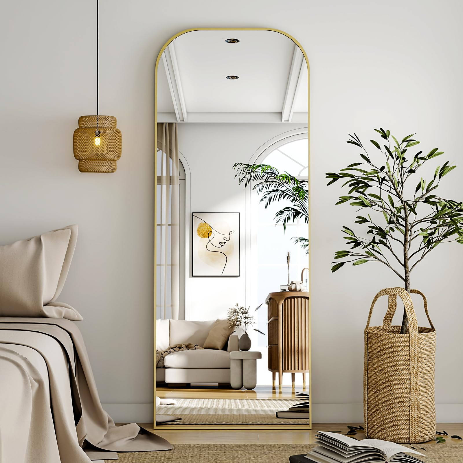 BEAUTYPEAK Ganzkörperspiegel Minimalistisch 142x52 cm - Gold. Rechteckiger goldener Spiegel. Dient der Selbstbetrachtung des gesamten Körpers.