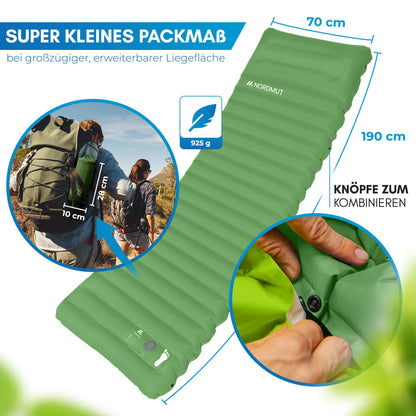 NORDMUT Isomatte Selbstaufblasend 10cm Camping - Grün