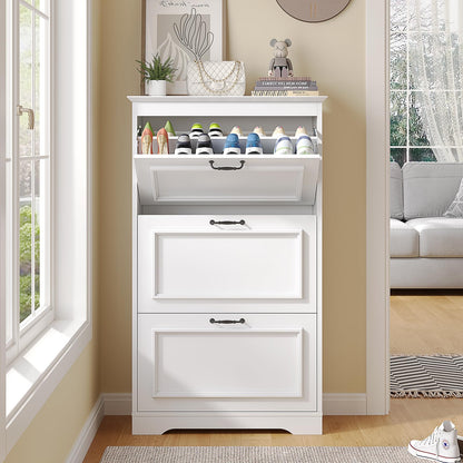 Brinlawb Schuhkipper 3 Klappen Holz – Schuhschrank Weiss