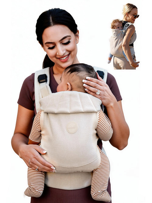 Grownsy Babytrage mit Kopfstütze, ergonomisch, 3-20 kg, Cremeweiss, Schnellverschluss-Schnalle und gepolsterte Gurte