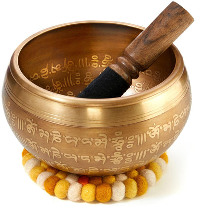 aumondo Tibetische Klangschale Set 15 cm, 800 g mit Klöppel und Kissen