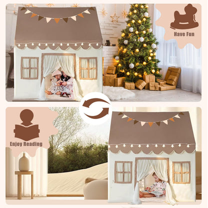 KidsWorld Tipi Kinderzelt Spielhaus – mit LED & Matte, neutral