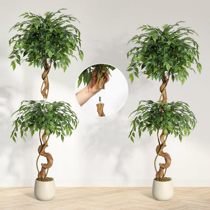 Litake Ficus Baum Kunstpflanze 150 cm – Mit weissem Topf