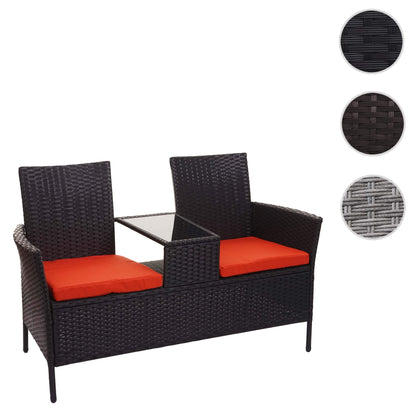 Mendler HWC-E24 Poly-Rattan Gartenbank mit Tisch – Schwarz