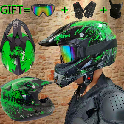 UIGJIOG Vollvisierhelm für MTB & Moto Downhill – Grün