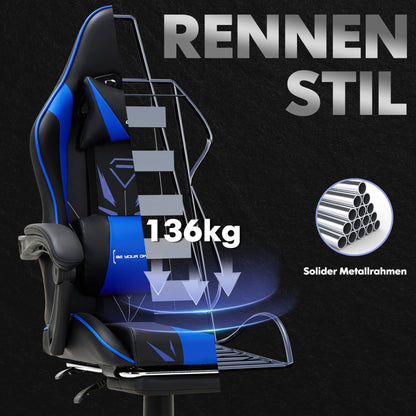 COLAMY Gaming Stuhl Ergonomisch mit Fussstütze - Blau