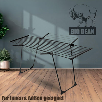 BigDean Wäscheständer Jumbo - Schwarz, dicke Leinen 28m ausziehbar