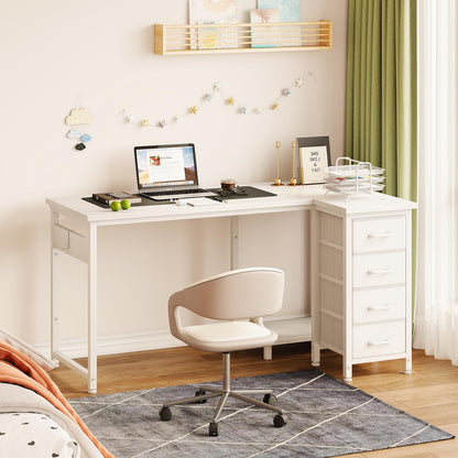Coleshome Eckschreibtisch L-Form 120x70 cm mit 4 Schubladen, Weiss